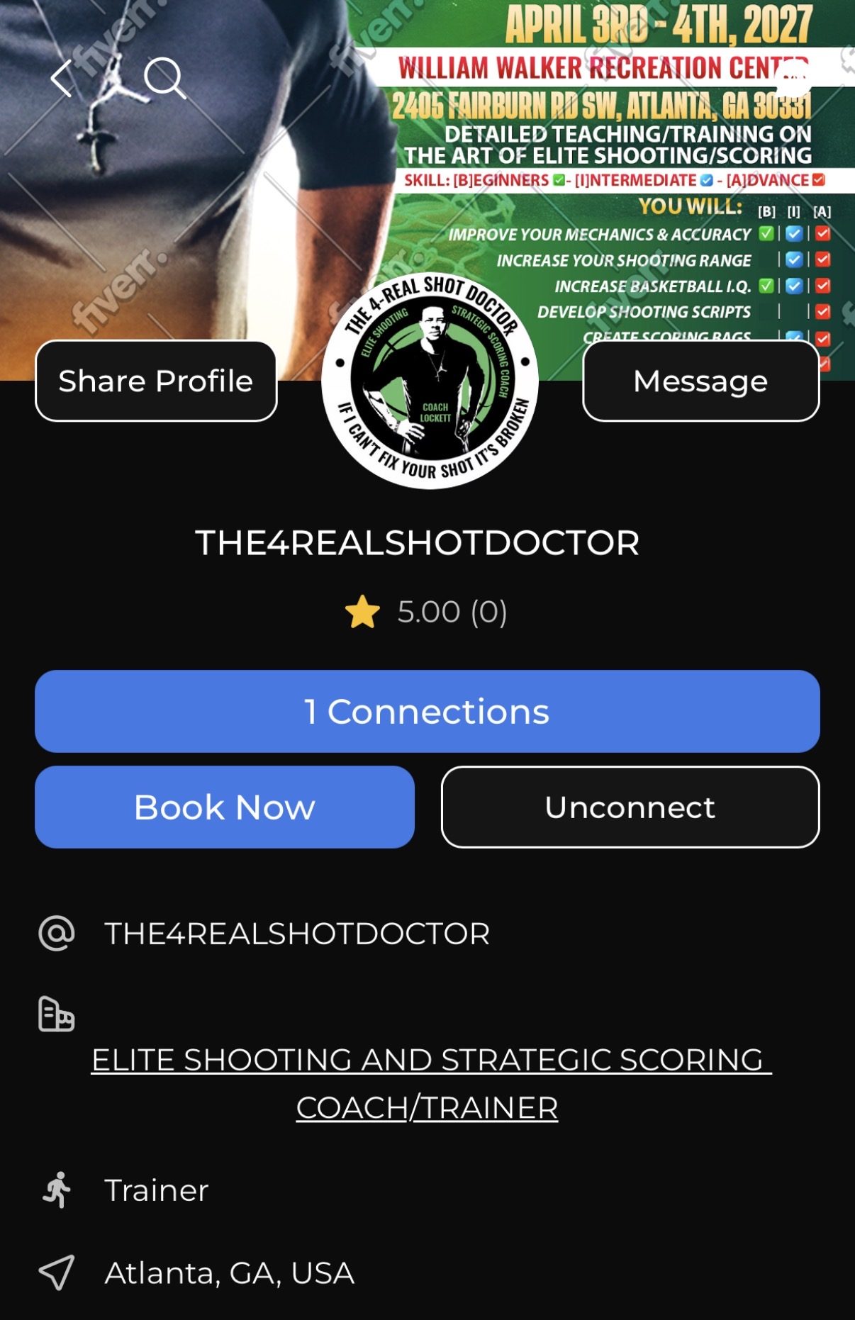The 4 Real Shot Doctor profile on Utrain — book Coach Lockett